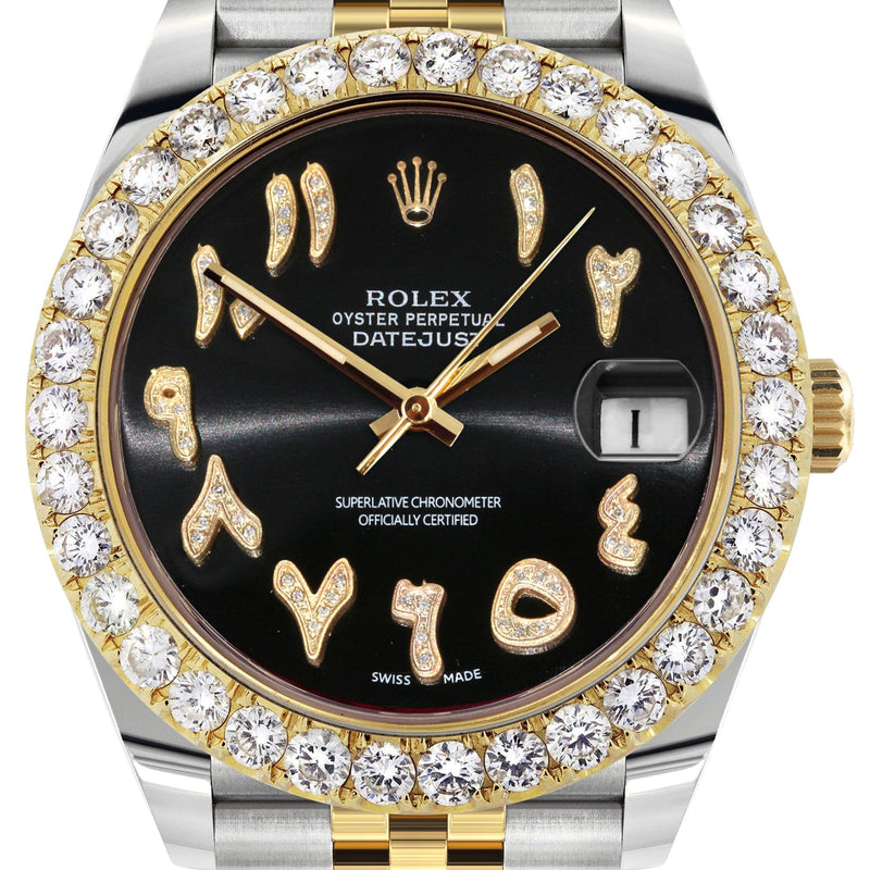 Rolex Datejust 41 Watch | 41 MM | 18K Yellow Gold & Stainless Steel | Custom Black Arabic Dial | Jubilee Band