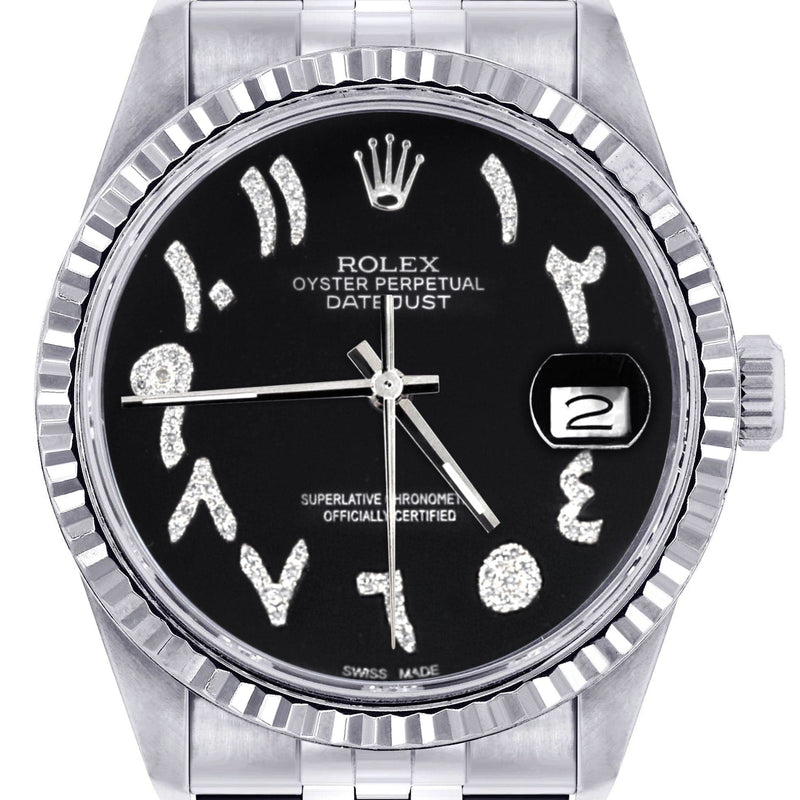 Mens Rolex Datejust Watch 16200 | Fluted Bezel | 36Mm | Black Arabic Dial | Jubilee Band
