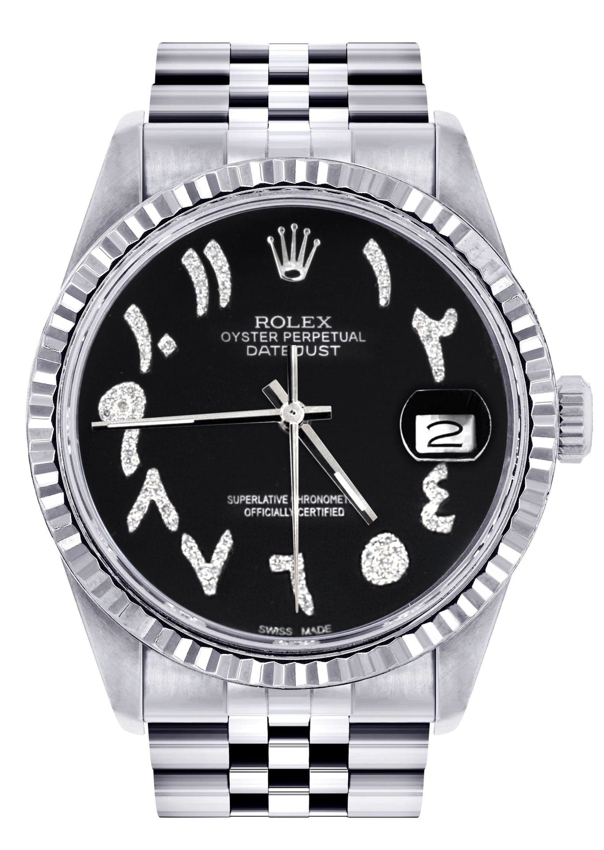 Mens Rolex Datejust Watch 16200 | Fluted Bezel | 36Mm | Black Arabic Dial | Jubilee Band
