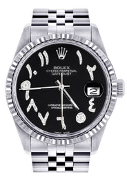 Mens Rolex Datejust Watch 16200 | Fluted Bezel | 36Mm | Black Arabic Dial | Jubilee Band