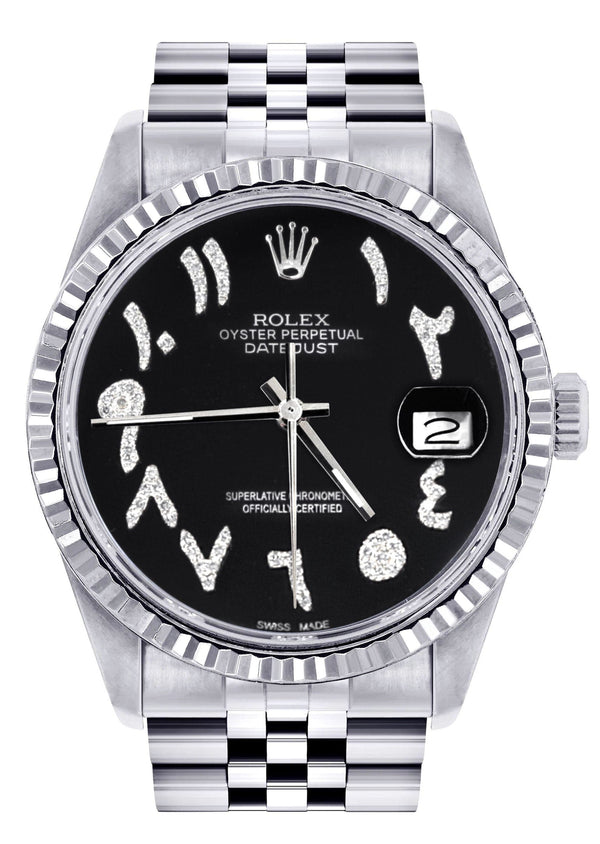 Mens Rolex Datejust Watch 16200 | Fluted Bezel | 36Mm | Black Arabic Dial | Jubilee Band
