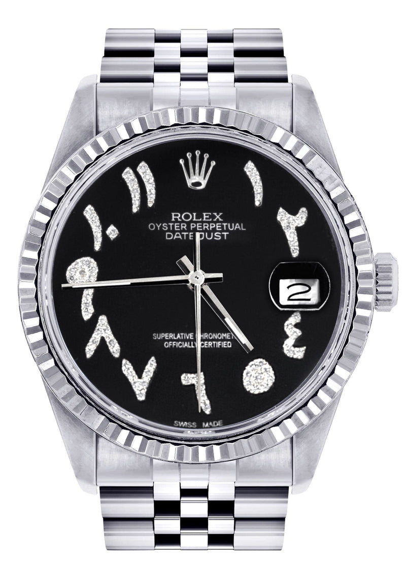 Mens Rolex Datejust Watch 16200 | Fluted Bezel | 36Mm | Black Arabic Dial | Jubilee Band
