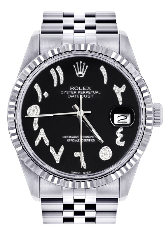 Mens Rolex Datejust Watch 16200 | Fluted Bezel | 36Mm | Black Arabic Dial | Jubilee Band