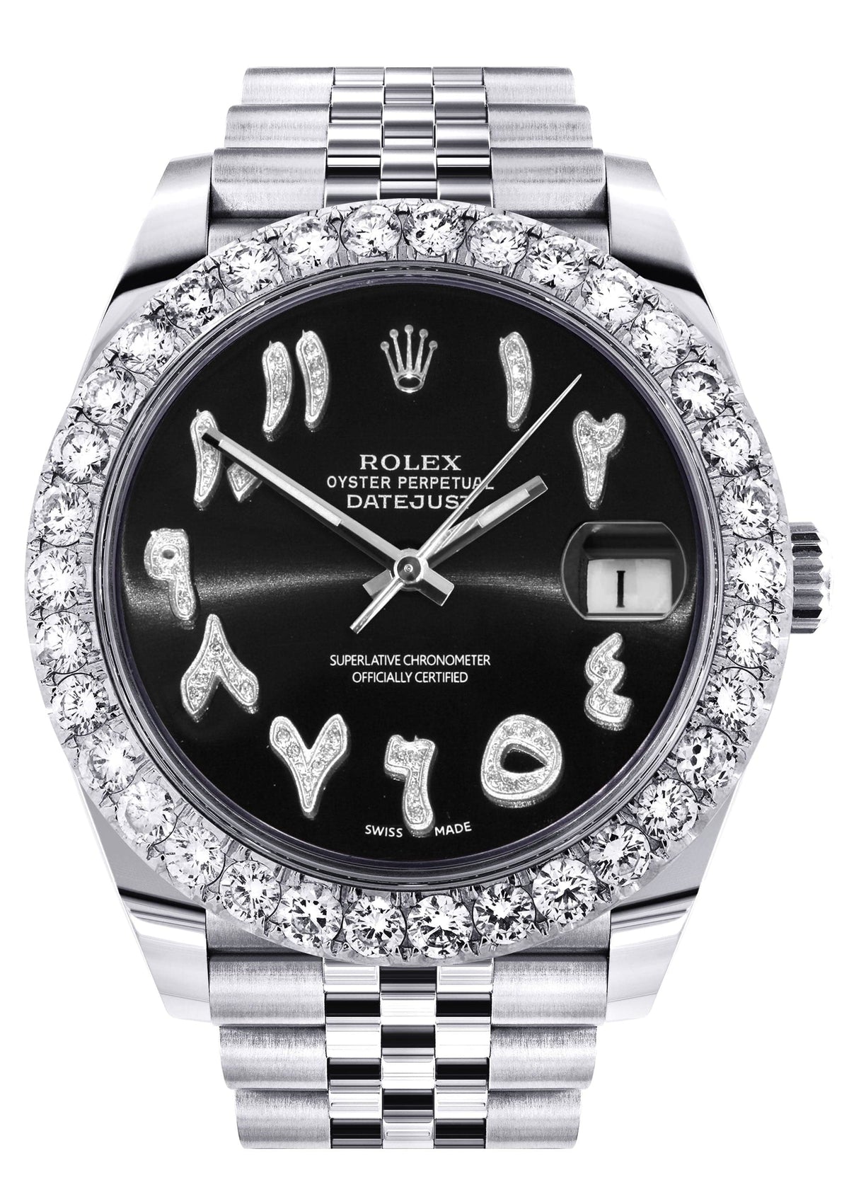 Rolex Datejust 41 Watch | 41 MM | Custom Black Arabic Diamond Dial | Jubilee Band