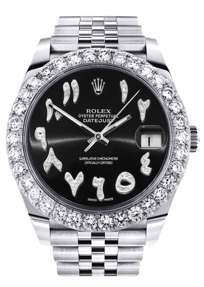 Rolex Datejust 41 Watch | 41 MM | Custom Black Arabic Diamond Dial | Jubilee Band