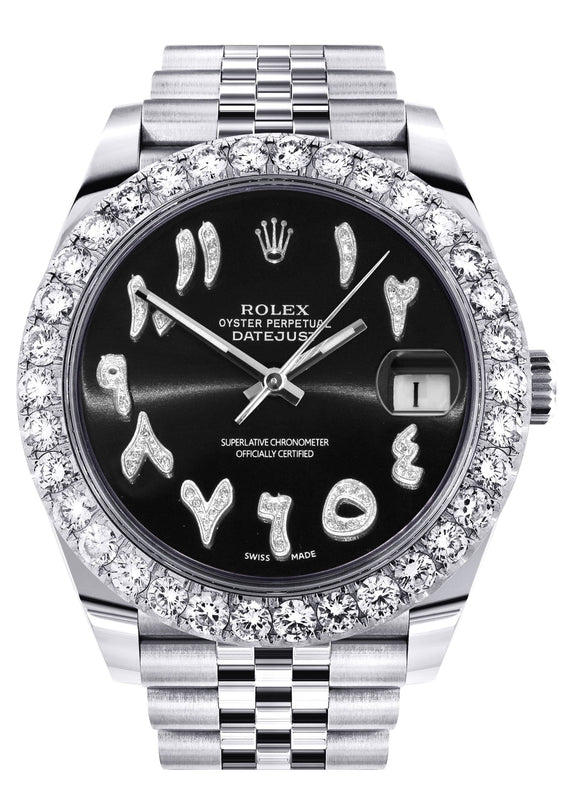 Rolex Datejust 41 Watch | 41 MM | Custom Black Arabic Diamond Dial | Jubilee Band