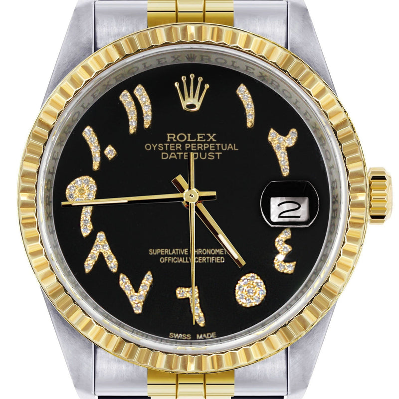Womens Rolex Datejust Watch 16233 Two Tone | 36Mm | Black Arabic Dial | Fluted Bezel | Jubilee Band