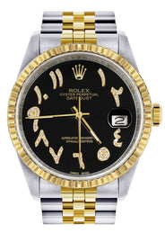 Womens Rolex Datejust Watch 16233 Two Tone | 36Mm | Black Arabic Dial | Fluted Bezel | Jubilee Band
