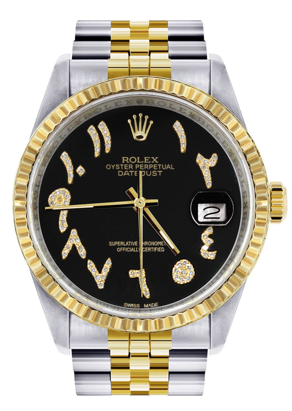 Mens Rolex Datejust Watch 16233 Two Tone | Fluted Bezel | 36Mm | Black Arabic Dial | Jubilee Band