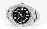 Diamond Iced Out Rolex Datejust 41 | 25 Carats Of Diamonds | Custom Black Arabic Numeral Diamond Dial | Two Row | Oyster Band