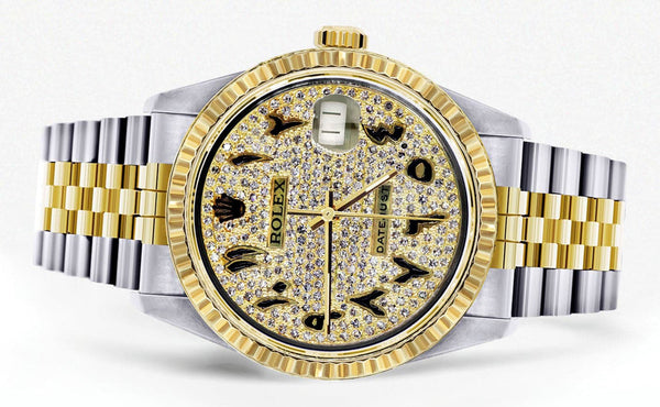 Mens Rolex Datejust Watch | 16233 | 36Mm | Diamond Gold Arabic Numeral | Jubilee Band