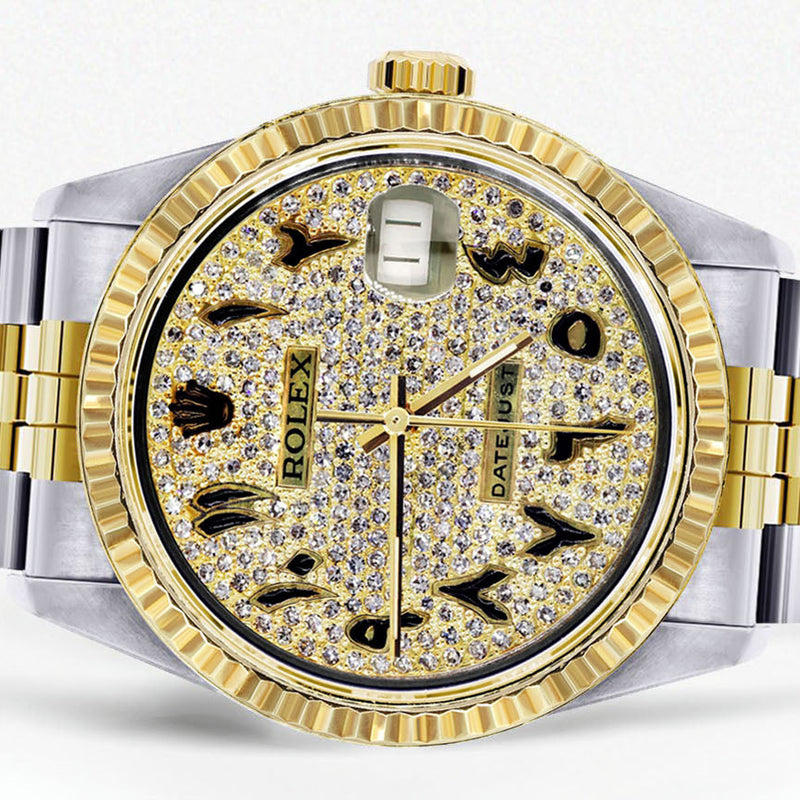 Womens Rolex Datejust Watch | 16233 | 36Mm | Diamond Gold Arabic Numeral | Fluted Bezel | Jubilee Band