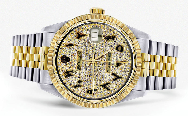 Womens Rolex Datejust Watch | 16233 | 36Mm | Diamond Gold Arabic Numeral | Fluted Bezel | Jubilee Band