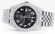 Iced Out Rolex Datejust 36 MM | Stainless Steel | 16.5 Carats of Diamonds | Graphite Arabic Diamond Dial | Jubilee Band | Model 116200