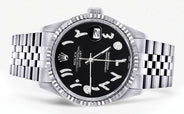 Womens Rolex Datejust Watch 16200 | Fluted Bezel | 36Mm | Black Arabic Dial | Fluted Bezel | Jubilee Band