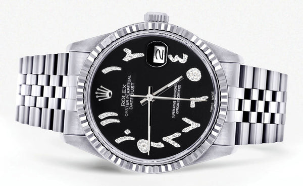 Womens Rolex Datejust Watch 16200 | Fluted Bezel | 36Mm | Black Arabic Dial | Fluted Bezel | Jubilee Band