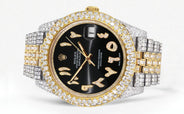 Diamond Iced Out Rolex Datejust 41 | 25 Carats Of Diamonds | Custom Black Arabic Numeral Diamond Dial | Two Tone | Two Row | Jubilee Band