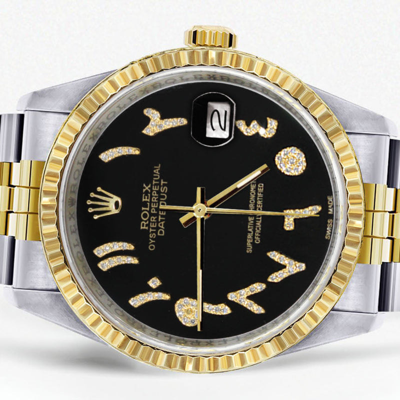 Womens Rolex Datejust Watch 16233 Two Tone | 36Mm | Black Arabic Dial | Fluted Bezel | Jubilee Band