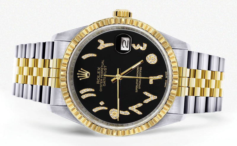 Womens Rolex Datejust Watch 16233 Two Tone | 36Mm | Black Arabic Dial | Fluted Bezel | Jubilee Band