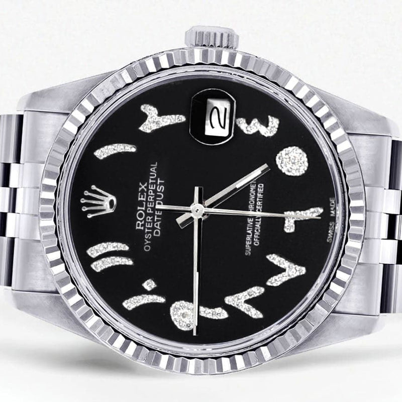 Mens Rolex Datejust Watch 16200 | Fluted Bezel | 36Mm | Black Arabic Dial | Jubilee Band