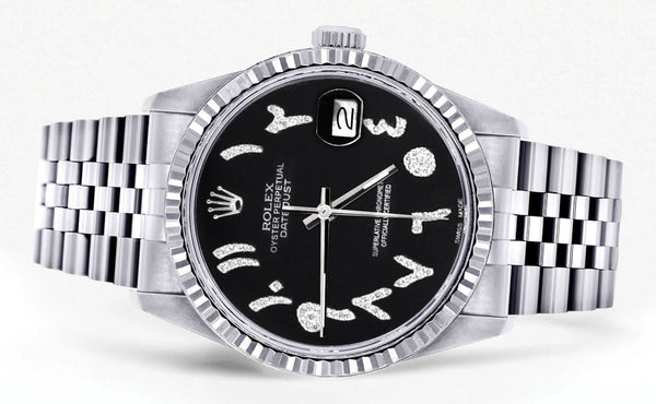 Mens Rolex Datejust Watch 16200 | Fluted Bezel | 36Mm | Black Arabic Dial | Jubilee Band