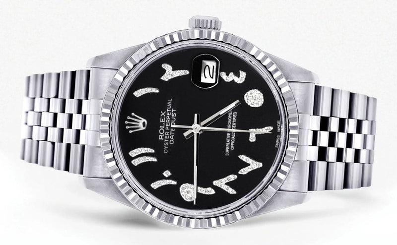 Mens Rolex Datejust Watch 16200 | Fluted Bezel | 36Mm | Black Arabic Dial | Jubilee Band