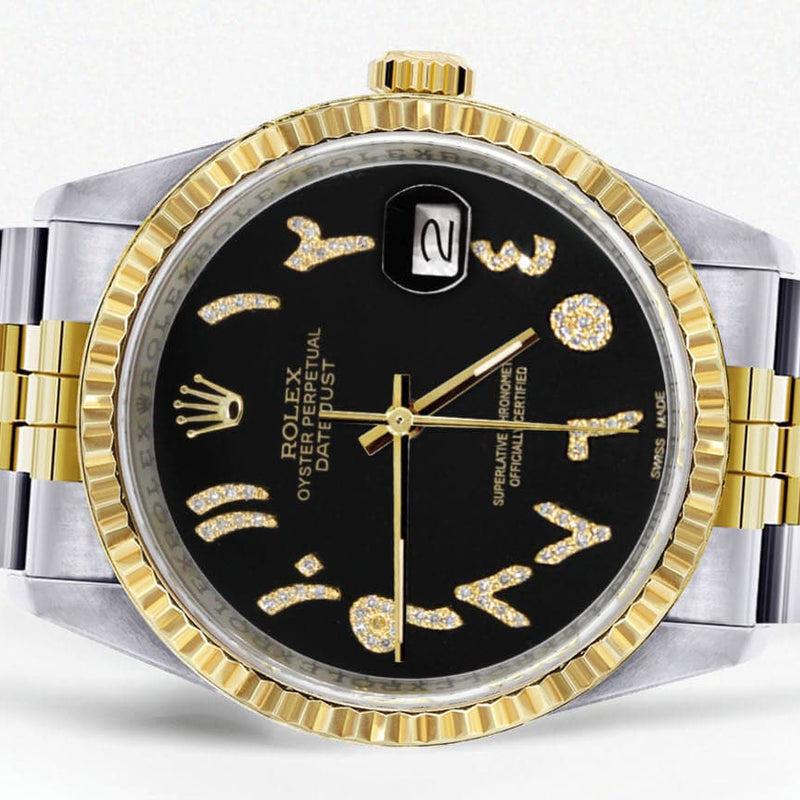 Mens Rolex Datejust Watch 16233 Two Tone | Fluted Bezel | 36Mm | Black Arabic Dial | Jubilee Band