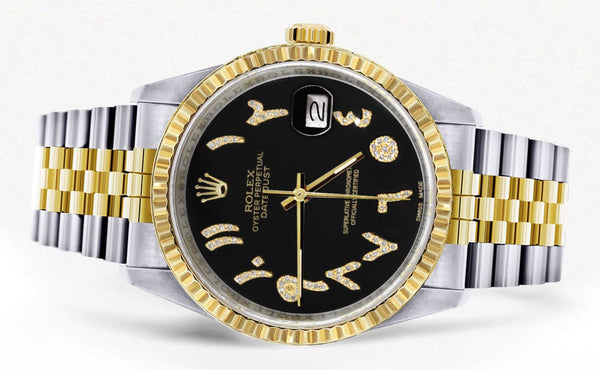Mens Rolex Datejust Watch 16233 Two Tone | Fluted Bezel | 36Mm | Black Arabic Dial | Jubilee Band