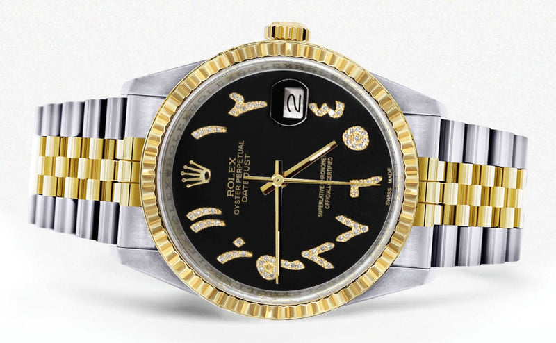 Mens Rolex Datejust Watch 16233 Two Tone | Fluted Bezel | 36Mm | Black Arabic Dial | Jubilee Band