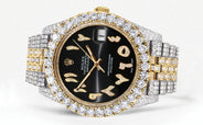 Diamond Iced Out Rolex Datejust 41 | 25 Carats Of Diamonds | Custom Black Arabic Numeral Diamond Dial | Two Tone | Jubilee Band