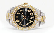 Womens Diamond Iced Out Rolex Datejust 41 | 25 Carats Of Diamonds | Custom Black Arabic Numeral Diamond Dial | Two Tone | Two Row | Oyster Band