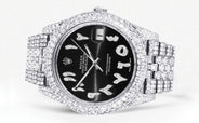 Diamond Iced Out Rolex Datejust 41 | 25 Carats Of Diamonds | Custom Black Arabic Numeral Diamond Dial | Two Row | Jubilee Band