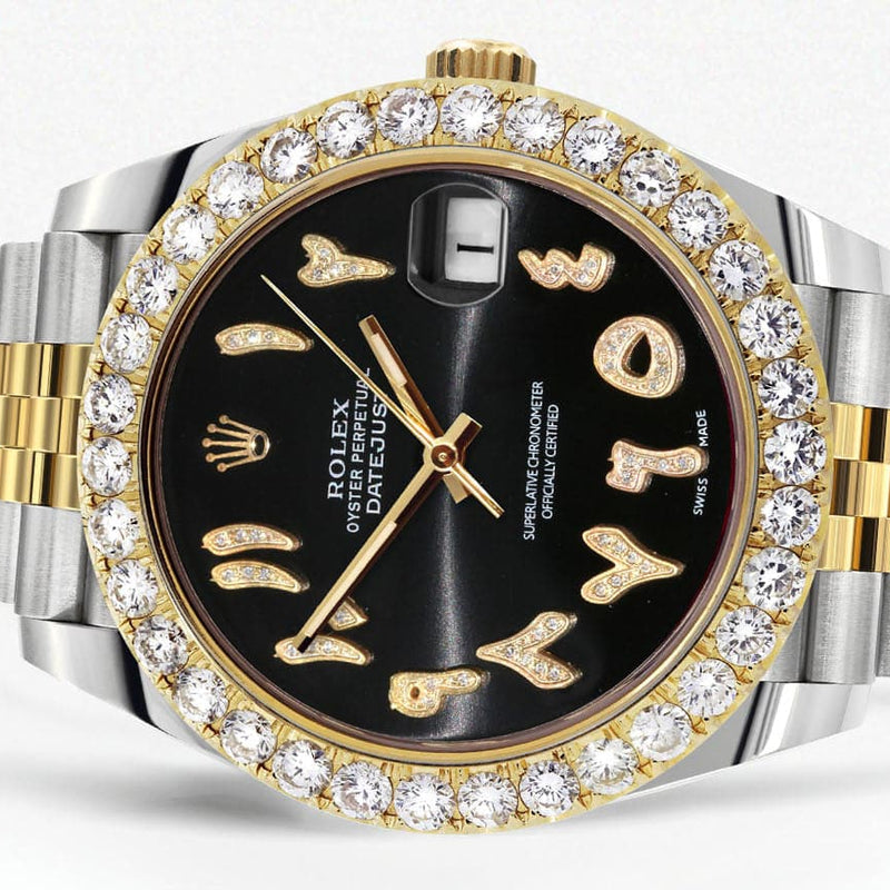 Rolex Datejust 41 Watch | 41 MM | 18K Yellow Gold & Stainless Steel | Custom Black Arabic Dial | Jubilee Band