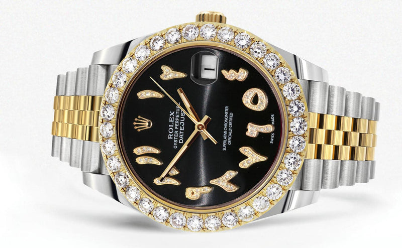 Rolex Datejust 41 Watch | 41 MM | 18K Yellow Gold & Stainless Steel | Custom Black Arabic Dial | Jubilee Band