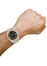 Diamond Iced Out Rolex Datejust 41 | 25 Carats Of Diamonds | Custom Black Arabic Numeral Diamond Dial | Two Tone | Jubilee Band