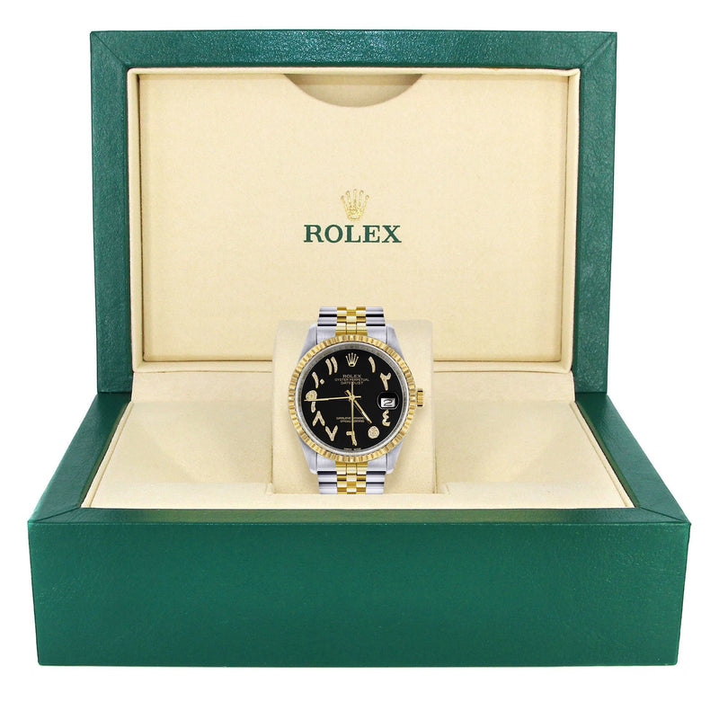 Womens Rolex Datejust Watch 16233 Two Tone | 36Mm | Black Arabic Dial | Fluted Bezel | Jubilee Band