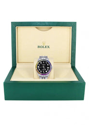 Diamond Gold Rolex Watch For Men 16200 | 36Mm | Rainbow Sapphire Bezel | Black Arabic Numeral Dial | Jubilee Band