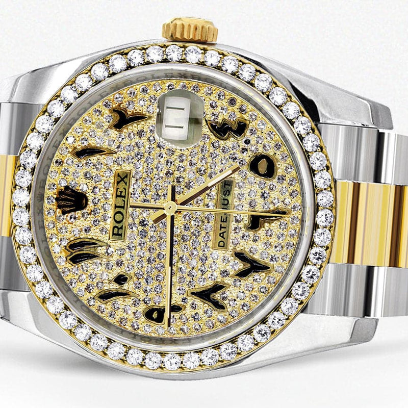 116233 | Diamond Gold Rolex Watch For Men | 36MM | Arabic Diamond Dial | Oyster Band