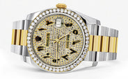 116233 | Diamond Gold Rolex Watch For Men | 36MM | Arabic Diamond Dial | Oyster Band