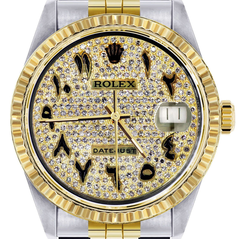 Womens Rolex Datejust Watch | 16233 | 36Mm | Diamond Gold Arabic Numeral | Fluted Bezel | Jubilee Band