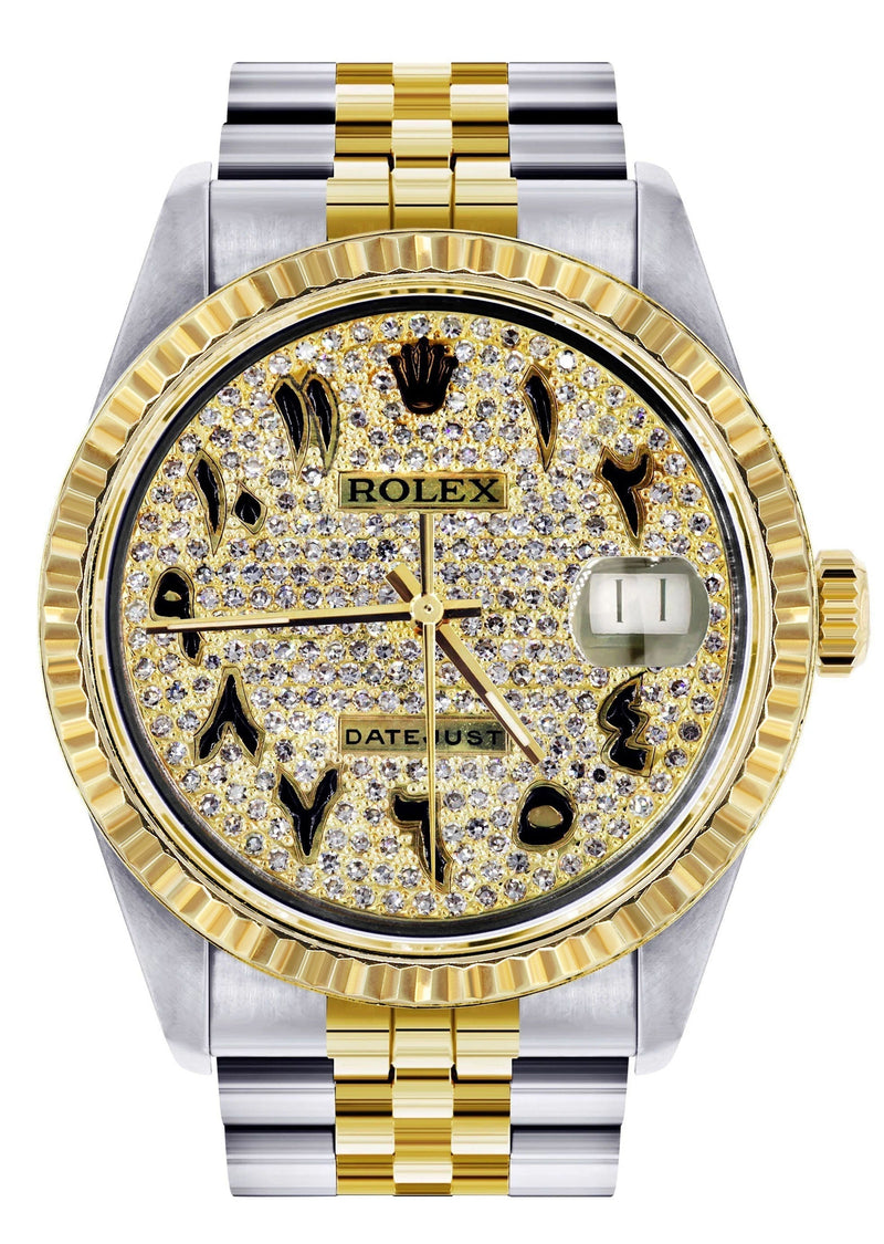 Womens Rolex Datejust Watch | 16233 | 36Mm | Diamond Gold Arabic Numeral | Fluted Bezel | Jubilee Band