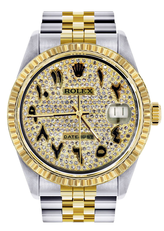 Womens Rolex Datejust Watch | 16233 | 36Mm | Diamond Gold Arabic Numeral | Fluted Bezel | Jubilee Band