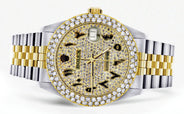 Diamond Gold Rolex Watch For Men 16233 | 36Mm | Black Arabic Full Diamond Dial | Two Row 4.25 Carat Bezel | Jubilee Band