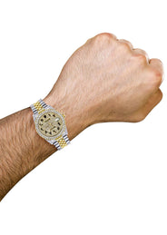 Diamond Gold Rolex Watch For Men 16233 | 36Mm | Black Arabic Full Diamond Dial | Two Row 4.25 Carat Bezel | Jubilee Band