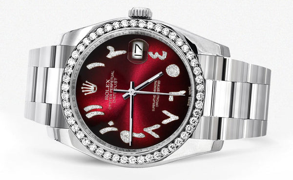 116200 | Rolex Datejust Watch | 36Mm | Red Black Arabic Dial | Oyster Band