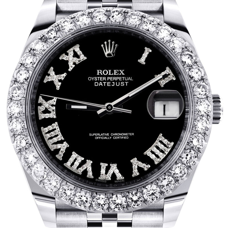 Rolex Datejust 41 Watch | 41 MM | Custom Black Roman Diamond Dial | Jubilee Band