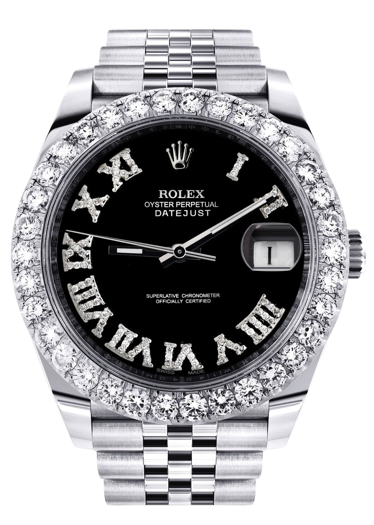 Rolex Datejust 41 Watch | 41 MM | Custom Black Roman Diamond Dial | Jubilee Band