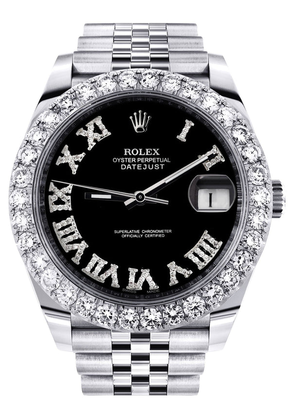 Rolex Datejust 41 Watch | 41 MM | Custom Black Roman Diamond Dial | Jubilee Band