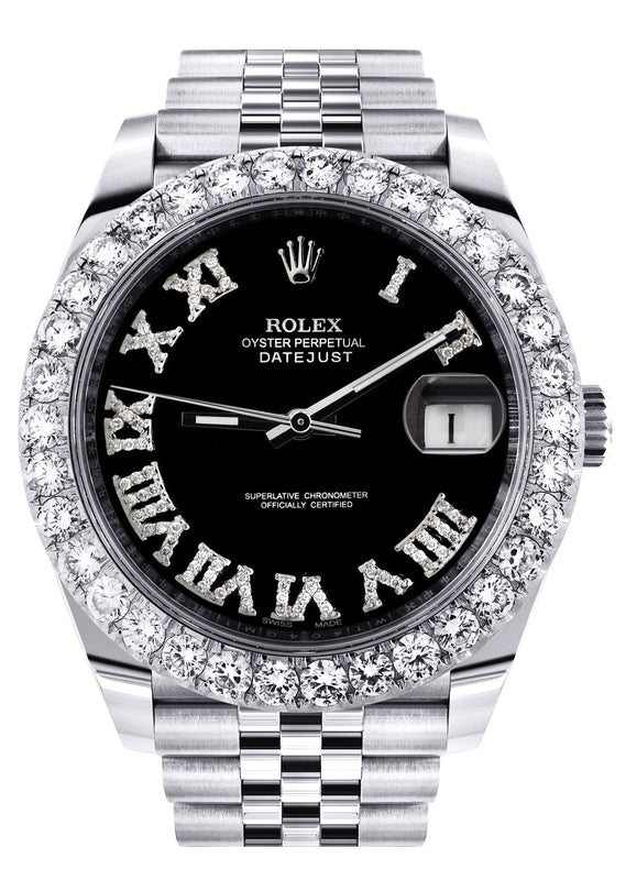 Rolex Datejust 41 Watch | 41 MM | Custom Black Roman Diamond Dial | Jubilee Band