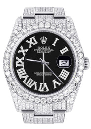 Iced Out Rolex Datejust 36 MM | Stainless Steel | 10 Carats of Diamonds | Black Roman Diamond Dial | Oyster Band
